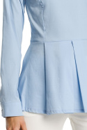 Bluzka damska z wiskozy z kołnierzykiem długi rękaw błękitna me339