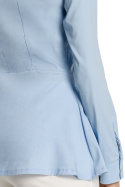 Bluzka damska z wiskozy z kołnierzykiem długi rękaw błękitna me339