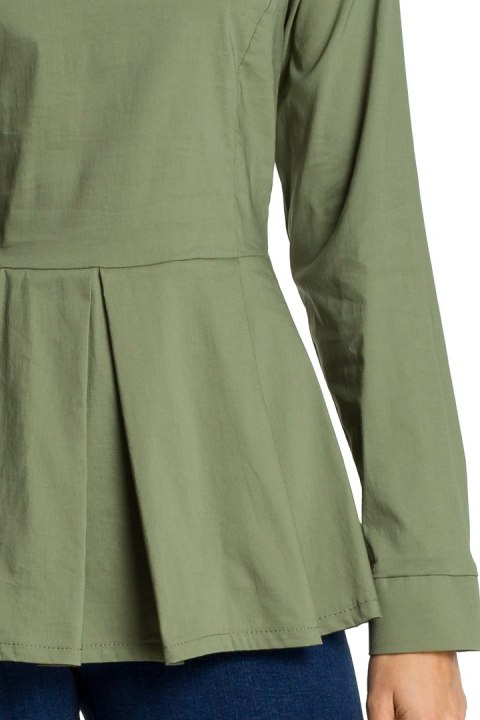 Bluzka damska z wiskozy z kołnierzykiem długi rękaw khaki me339 Bluzka damska z wiskozy z kołnierzykiem długi rękaw khaki me339