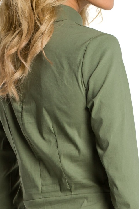 Bluzka damska z wiskozy z kołnierzykiem długi rękaw khaki me339 Bluzka damska z wiskozy z kołnierzykiem długi rękaw khaki me339