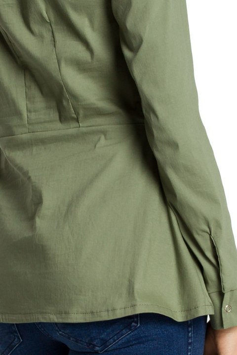 Bluzka damska z wiskozy z kołnierzykiem długi rękaw khaki me339 Bluzka damska z wiskozy z kołnierzykiem długi rękaw khaki me339