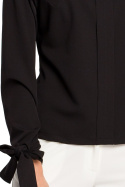 Bluzka damska z plisą i długim rękawem z wiązaniem czarna me322