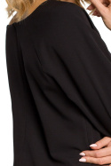 Bluzka damska z plisą i długim rękawem z wiązaniem czarna me322