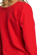 Bluzka damska z plisą i długim rękawem z wiązaniem czerwona me322