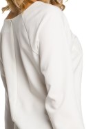 Bluzka damska z plisą i długim rękawem z wiązaniem ecru me322