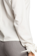 Bluzka damska z plisą i długim rękawem z wiązaniem ecru me322