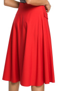 Spódnica rozkloszowana midi z kieszeniami zamek z tyłu czerwona me321