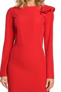 Sukienka z falbankami na jednym ramieniu i długimi rękawami czerwona me326