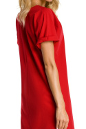 Elegancka sukienka mini luźna z krótkim rękawem czerwona me337