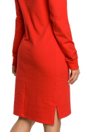 Sukienka dresowa midi z kapturem i długim rękawem czerwona me329
