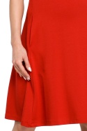 Sukienka rozkloszowana midi z krótkim rękawem i golfem czerwona me279