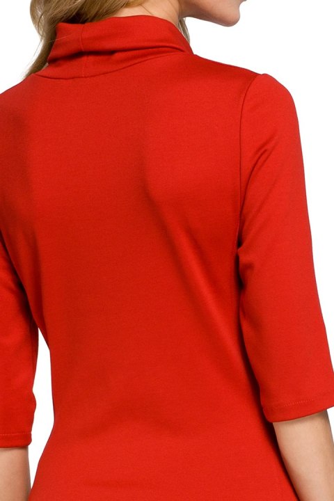 Sukienka rozkloszowana midi z krótkim rękawem i golfem czerwona me279 Sukienka rozkloszowana midi z krótkim rękawem i golfem czerwona me279