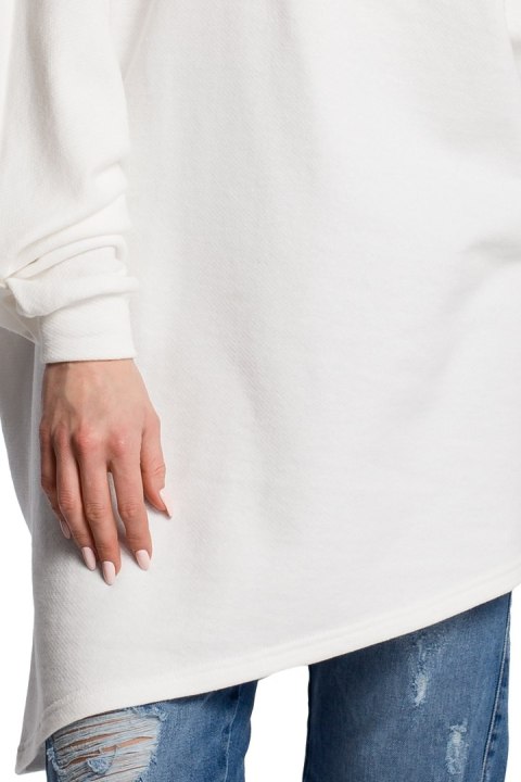 Bluza damska asymetryczna z długim rękawem i kołnierzem ecru me355 Bluza damska asymetryczna z długim rękawem i kołnierzem ecru me355