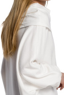 Bluza damska asymetryczna z długim rękawem i kołnierzem ecru me355