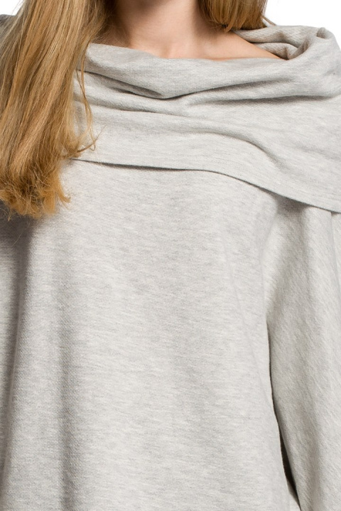 Bluza damska asymetryczna z długim rękawem i kołnierzem popielata me355 Bluza damska asymetryczna z długim rękawem i kołnierzem popielata me355