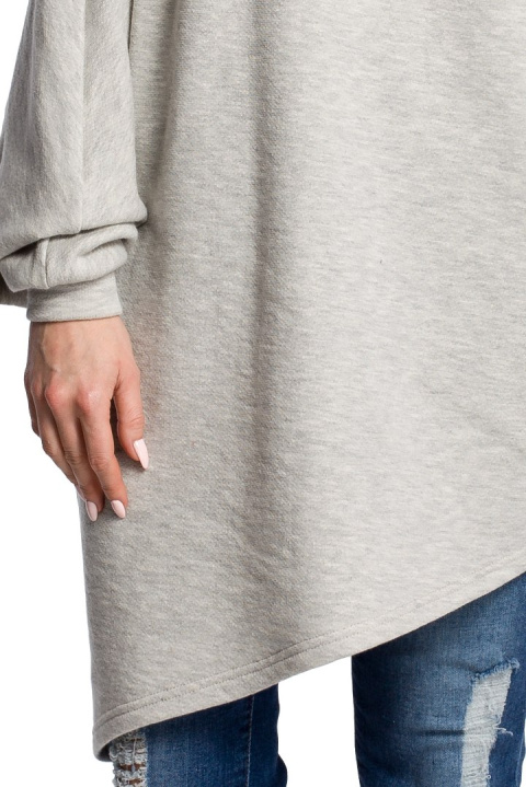 Bluza damska asymetryczna z długim rękawem i kołnierzem popielata me355 Bluza damska asymetryczna z długim rękawem i kołnierzem popielata me355