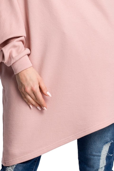 Bluza damska asymetryczna z długim rękawem i kołnierzem pudrowa me355 Bluza damska asymetryczna z długim rękawem i kołnierzem pudrowa me355