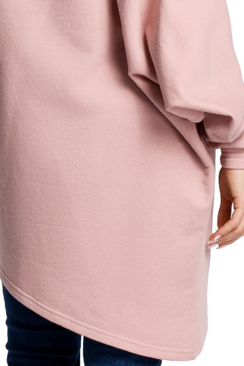Bluza damska asymetryczna z długim rękawem i kołnierzem pudrowa me355 Bluza damska asymetryczna z długim rękawem i kołnierzem pudrowa me355