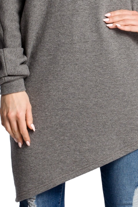 Bluza damska asymetryczna z długim rękawem i kołnierzem szara me355 Bluza damska asymetryczna z długim rękawem i kołnierzem szara me355