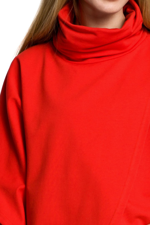 Bluza damska na zakładkę z golfem i krótkim rękawem czerwona me372 Bluza damska na zakładkę z golfem i krótkim rękawem czerwona me372