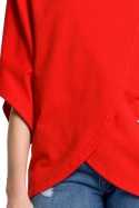 Bluza damska na zakładkę z golfem i krótkim rękawem czerwona me372