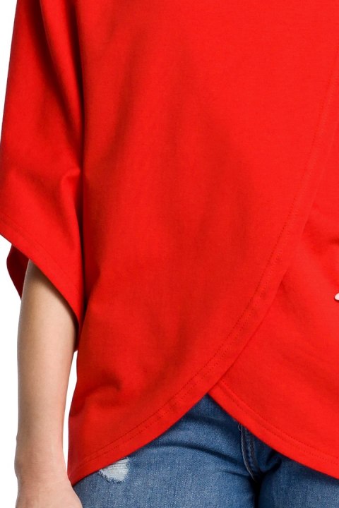 Bluza damska na zakładkę z golfem i krótkim rękawem czerwona me372 Bluza damska na zakładkę z golfem i krótkim rękawem czerwona me372