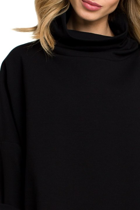 Bluza damska oversize z wysokim kołnierzem rękaw 7/8 czarna me392 Bluza damska oversize z wysokim kołnierzem rękaw 7/8 czarna me392