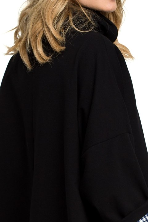 Bluza damska oversize z wysokim kołnierzem rękaw 7/8 czarna me392 Bluza damska oversize z wysokim kołnierzem rękaw 7/8 czarna me392