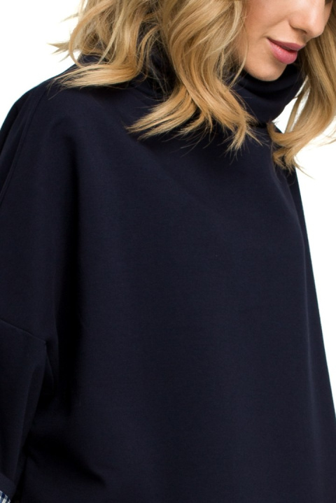 Bluza damska oversize z wysokim kołnierzem rękaw 7/8 granatowa me392 Bluza damska oversize z wysokim kołnierzem rękaw 7/8 granatowa me392