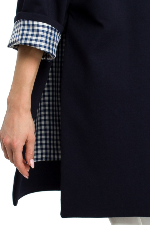 Bluza damska oversize z wysokim kołnierzem rękaw 7/8 granatowa me392 Bluza damska oversize z wysokim kołnierzem rękaw 7/8 granatowa me392