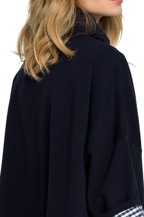 Bluza damska oversize z wysokim kołnierzem rękaw 7/8 granatowa me392 Bluza damska oversize z wysokim kołnierzem rękaw 7/8 granatowa me392