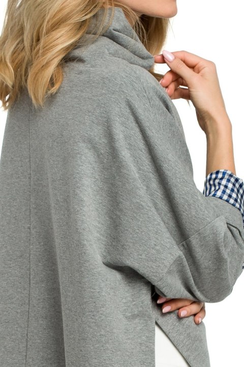 Bluza damska oversize z wysokim kołnierzem rękaw 7/8 szara me392 Bluza damska oversize z wysokim kołnierzem rękaw 7/8 szara me392