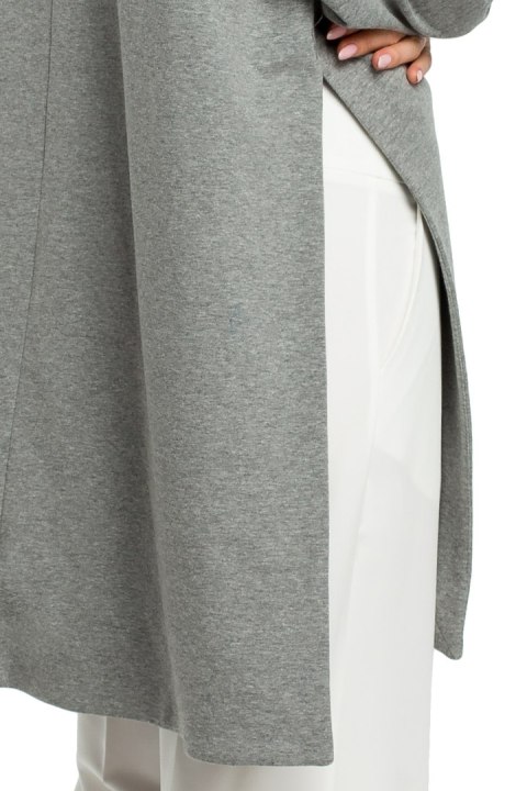Bluza damska oversize z wysokim kołnierzem rękaw 7/8 szara me392 Bluza damska oversize z wysokim kołnierzem rękaw 7/8 szara me392