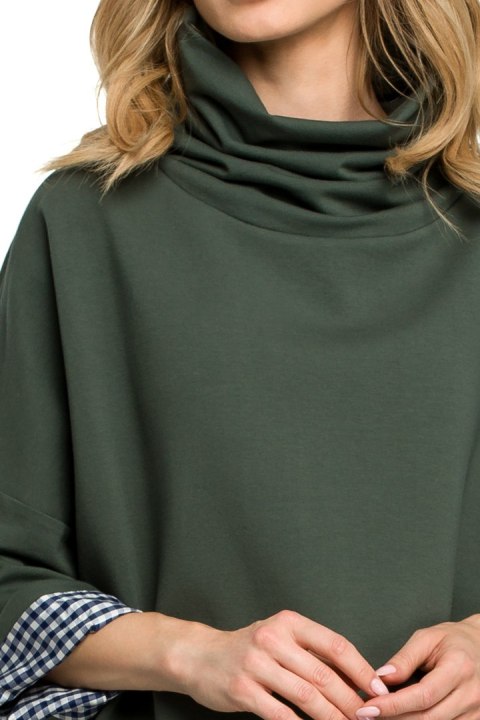 Bluza damska oversize z wysokim kołnierzem rękaw 7/8 zielona me392 Bluza damska oversize z wysokim kołnierzem rękaw 7/8 zielona me392