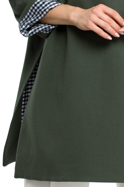 Bluza damska oversize z wysokim kołnierzem rękaw 7/8 zielona me392 Bluza damska oversize z wysokim kołnierzem rękaw 7/8 zielona me392