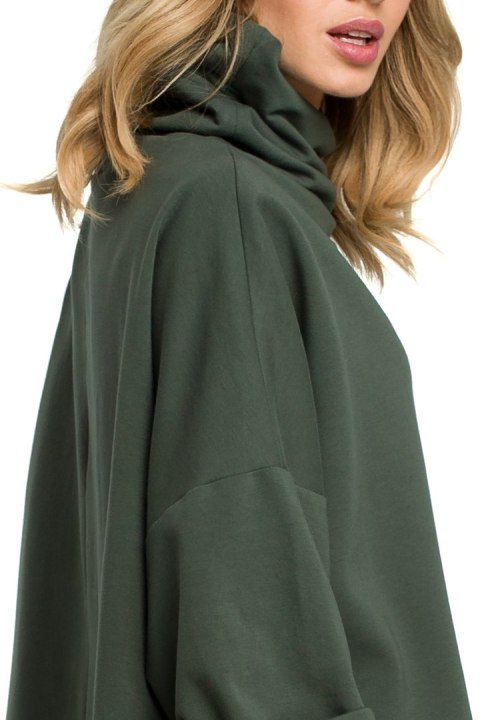 Bluza damska oversize z wysokim kołnierzem rękaw 7/8 zielona me392 Bluza damska oversize z wysokim kołnierzem rękaw 7/8 zielona me392