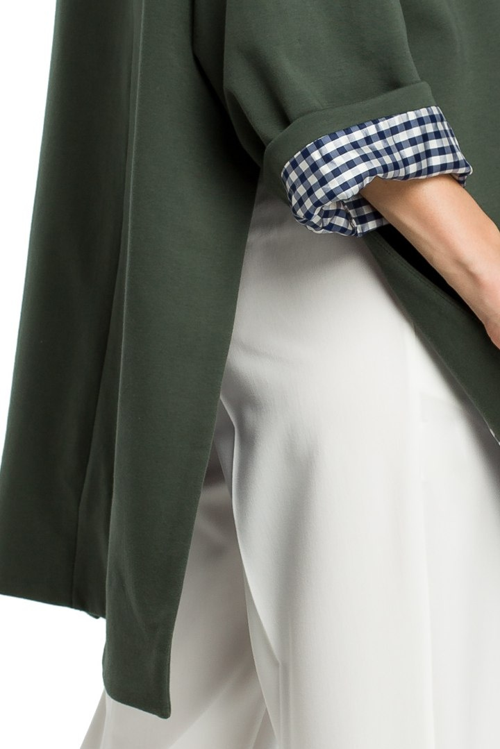 Bluza damska oversize z wysokim kołnierzem rękaw 7/8 zielona me392 Bluza damska oversize z wysokim kołnierzem rękaw 7/8 zielona me392