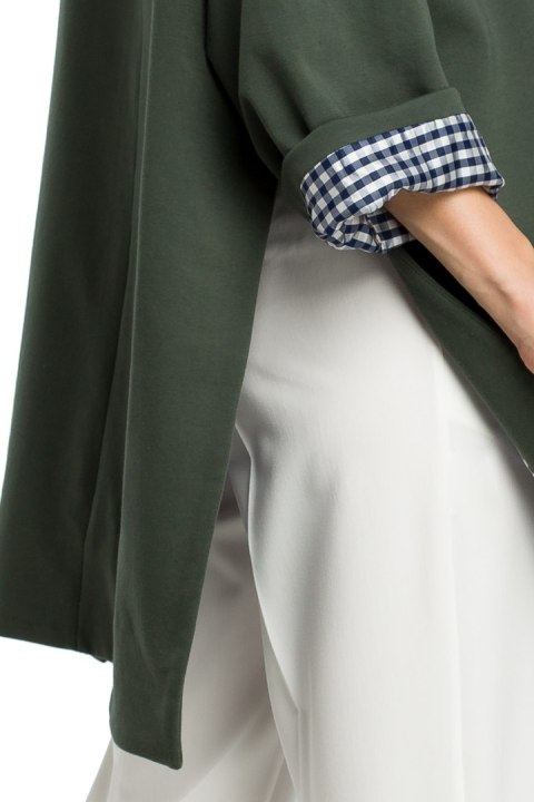 Bluza damska oversize z wysokim kołnierzem rękaw 7/8 zielona me392 Bluza damska oversize z wysokim kołnierzem rękaw 7/8 zielona me392
