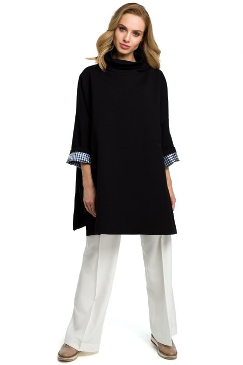 Bluza damska oversize z wysokim kołnierzem rękaw 7/8 czarna me392 Bluza damska oversize z wysokim kołnierzem rękaw 7/8 czarna me392