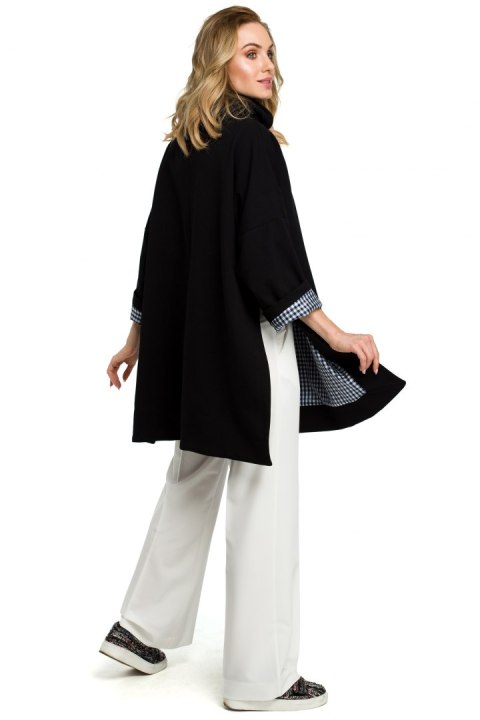 Bluza damska oversize z wysokim kołnierzem rękaw 7/8 czarna me392 Bluza damska oversize z wysokim kołnierzem rękaw 7/8 czarna me392