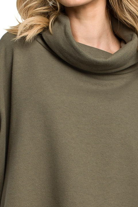 Bluza damska ponczo oversize z długim rękawem khaki me389 Bluza damska ponczo oversize z długim rękawem khaki me389