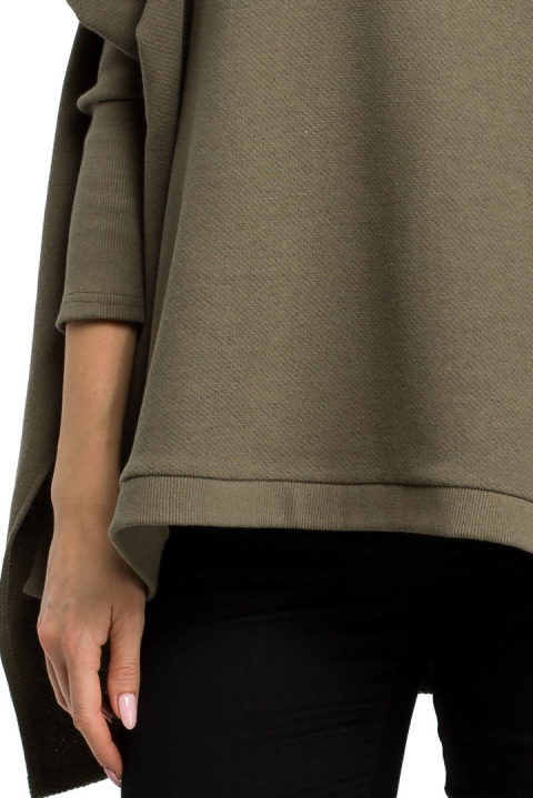 Bluza damska ponczo oversize z długim rękawem khaki me389 Bluza damska ponczo oversize z długim rękawem khaki me389