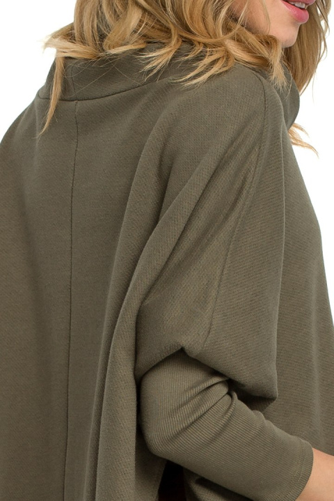 Bluza damska ponczo oversize z długim rękawem khaki me389 Bluza damska ponczo oversize z długim rękawem khaki me389