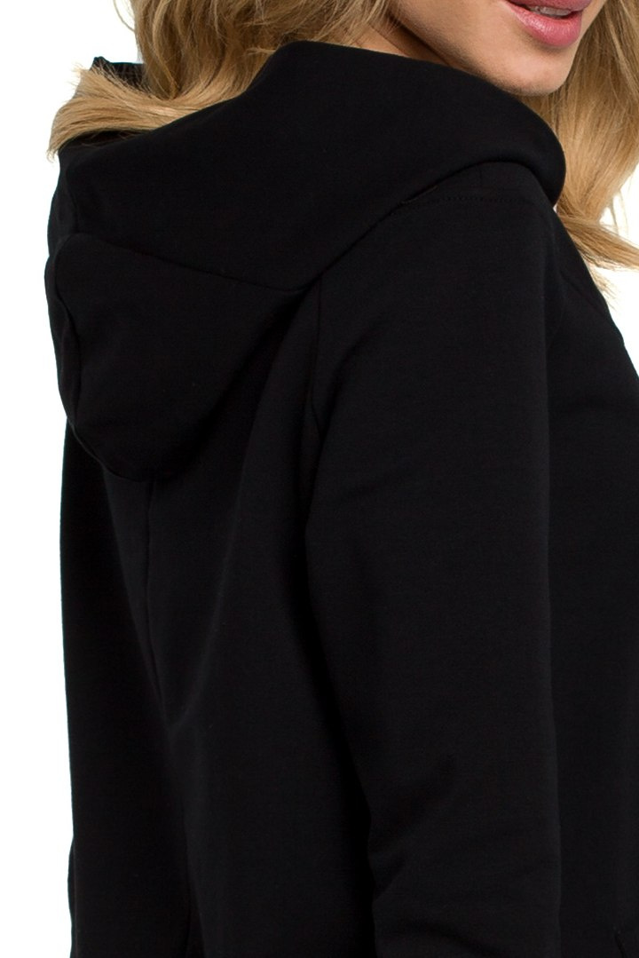 Bluza damska asymetryczna z kapturem zapinana na zamek czarna me390 Bluza damska asymetryczna z kapturem zapinana na zamek czarna me390