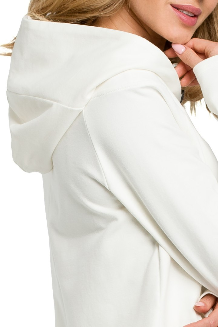 Bluza damska asymetryczna z kapturem zapinana na zamek ecru me390