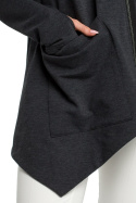 Bluza damska asymetryczna z kapturem zapinana na zamek grafitowa me390