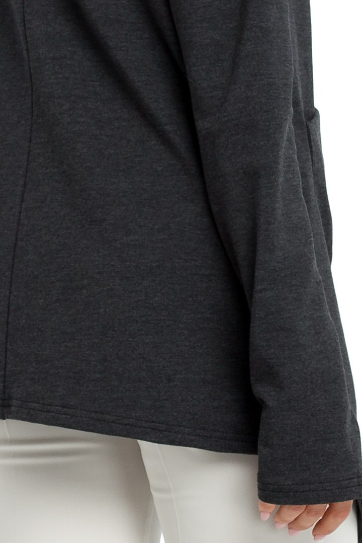 Bluza damska asymetryczna z kapturem zapinana na zamek grafitowa me390 Bluza damska asymetryczna z kapturem zapinana na zamek grafitowa me390
