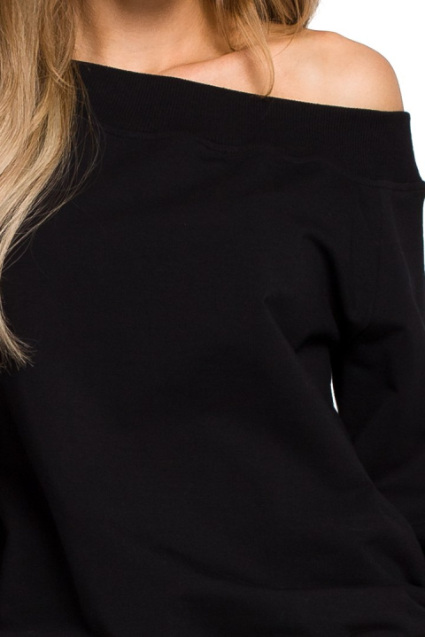 Bluza damska z opadającym ramieniem i rękawem 7/8 czarna me412 Bluza damska z opadającym ramieniem i rękawem 7/8 czarna me412