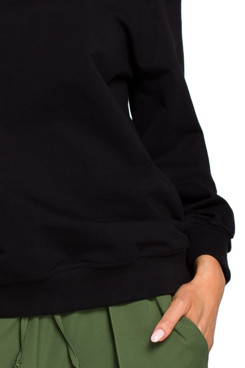 Bluza damska z opadającym ramieniem i rękawem 7/8 czarna me412 Bluza damska z opadającym ramieniem i rękawem 7/8 czarna me412