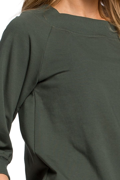 Bluza damska z opadającym ramieniem i rękawem 7/8 zielona me412 Bluza damska z opadającym ramieniem i rękawem 7/8 zielona me412